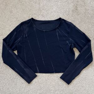 lululemon Wunder Train Cropped Long Sleeve Everlux Shirt Sun Bleach Navy Sz10